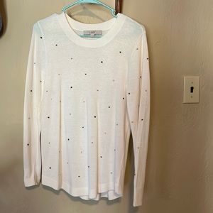 Loft- xs cream thin soft sweater with colored dots